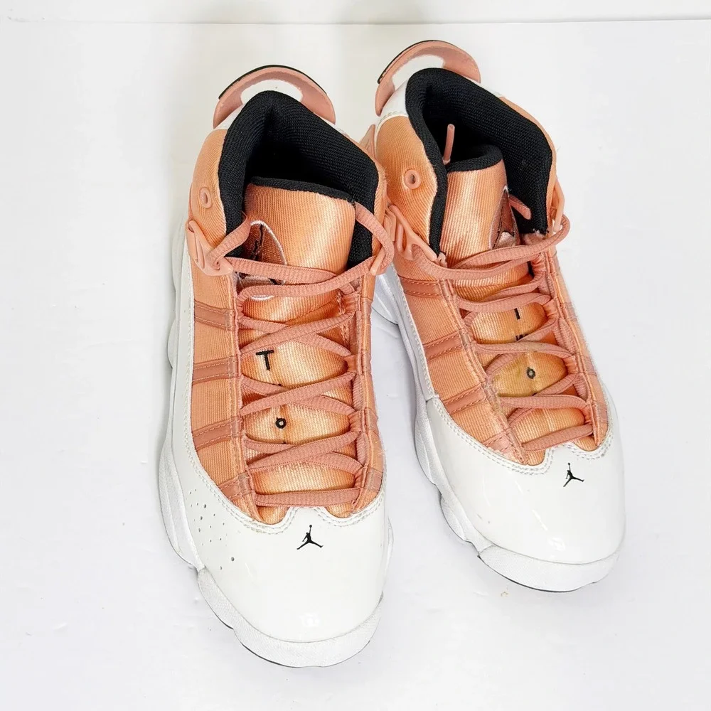 Jordan 6 Rings Sneakers Kids Size 2Y White Coral DM8964-801 High Top Shoes